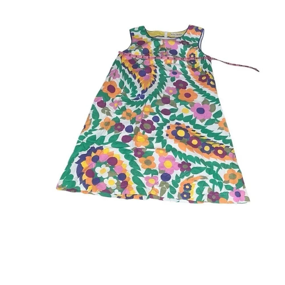 Mini Boden Girls A-Line Shift Dress Floral Retro Print Linen Blend Sz 11-12